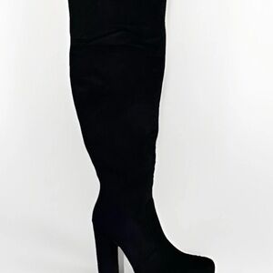 Glaze Black Suede Over the Knee Boots with 4” Inch Chunky Blacked Heel